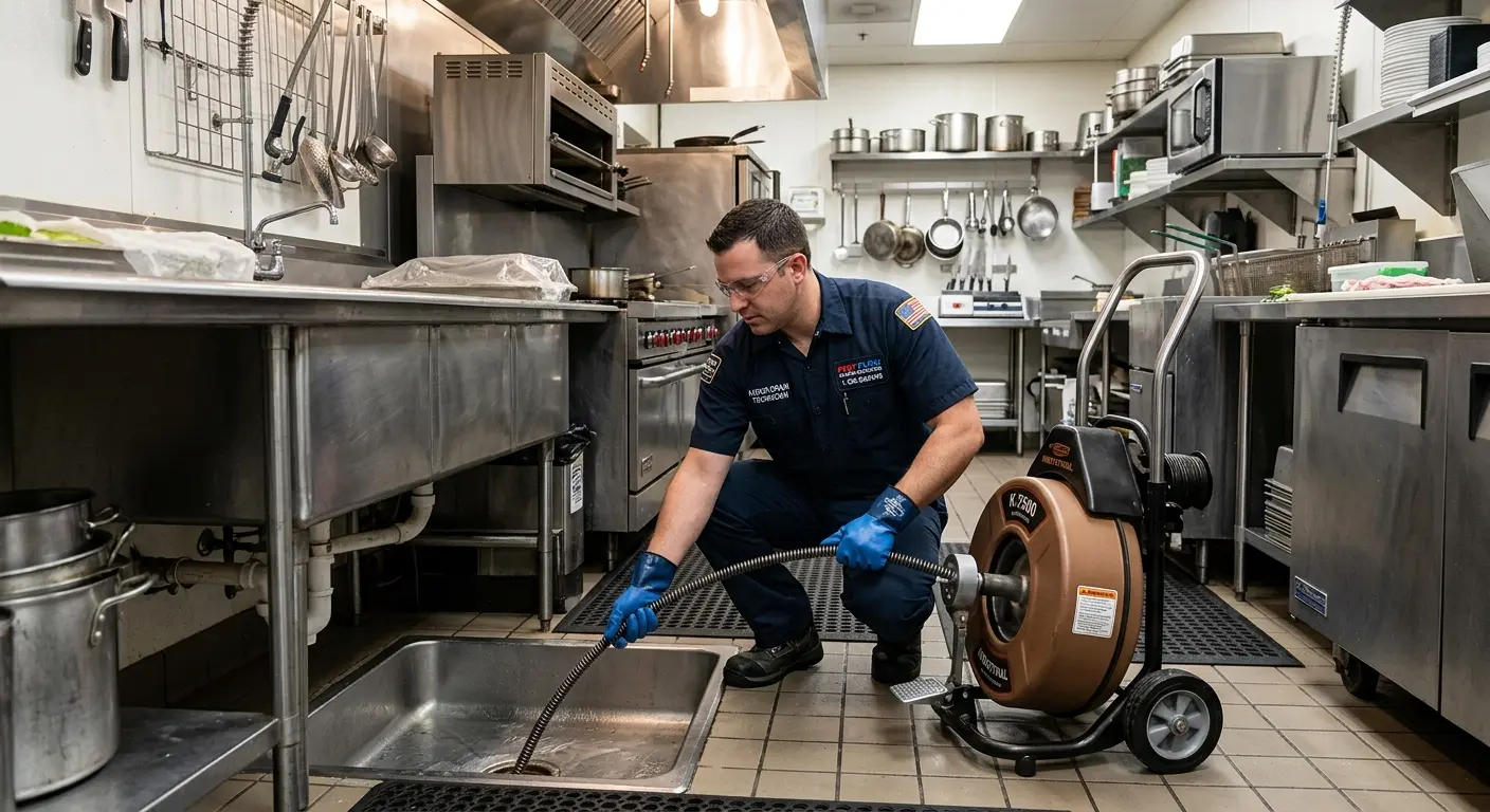 Commercial drain cleaning service in a restaurant kitchen in Kula