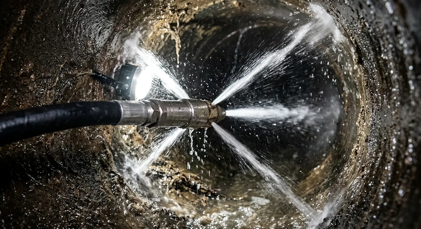 High-pressure hydro jetting nozzle cleaning sewer pipe for Trenchless Sewer Repair in Kula